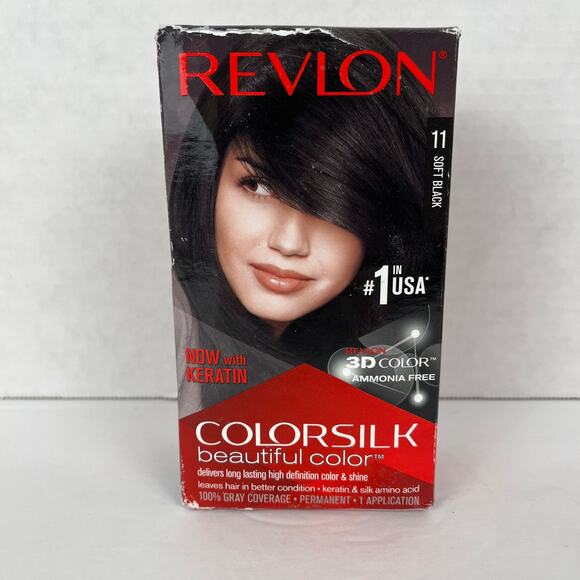 Revlon Colorsilk Hair Color Permanent 11 Soft Black Ammonia Free Keratin TornBox - Picture 2 of 6